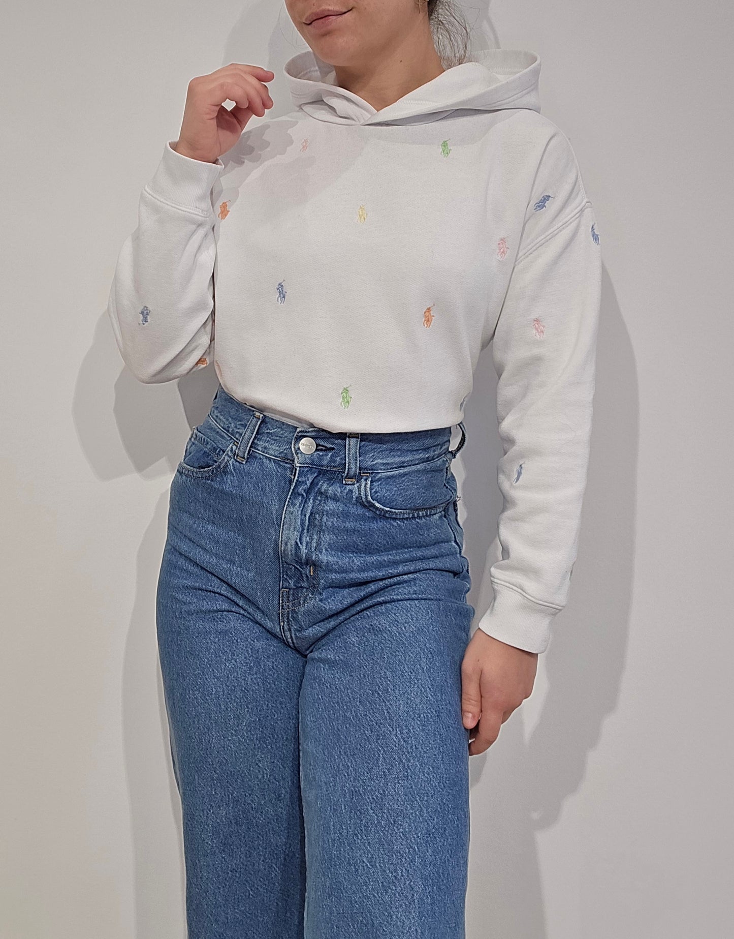 Sweat à capuche blanc poneys multicolore - XS