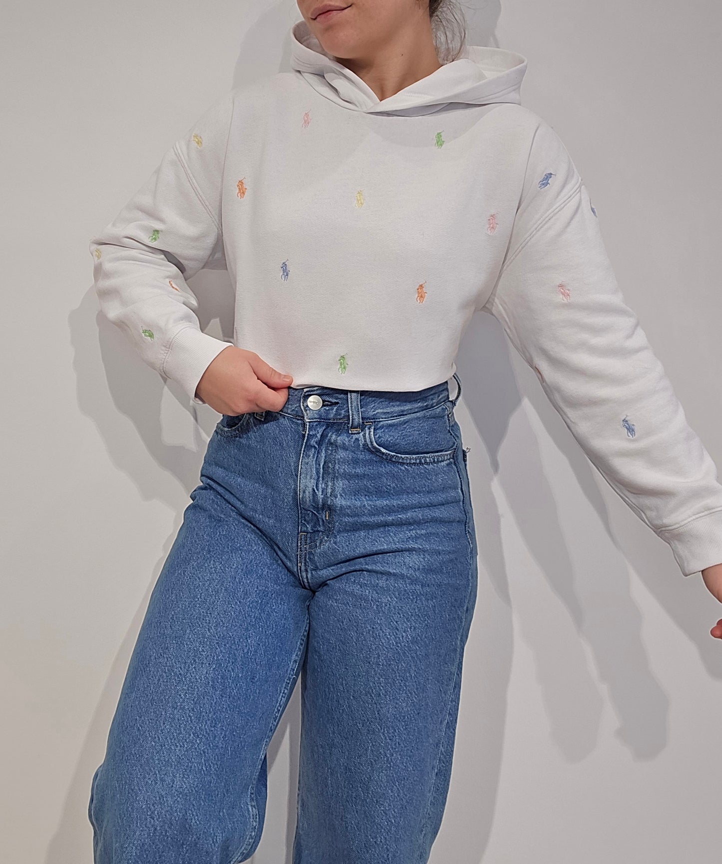 Sweat à capuche blanc poneys multicolore - XS