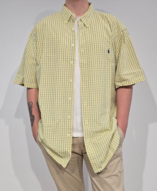 Chemise unie en coton à carreaux jaune - XXL