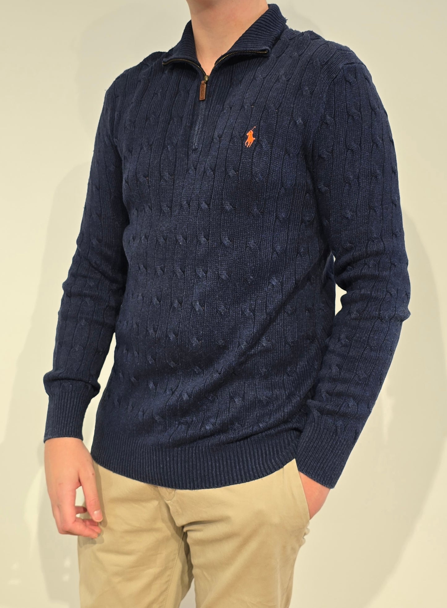 Pull camionneur en maille torsadée marine - XL