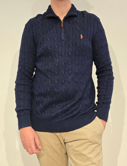 Pull camionneur en maille torsadée marine - XL