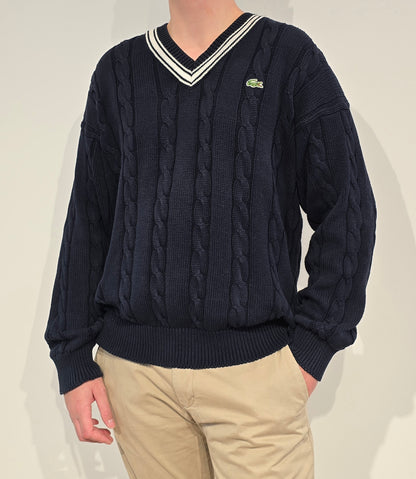 Pull en maille torsadée marine des années 90'- XL