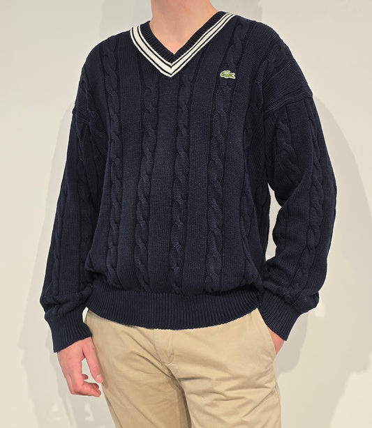 Pull en maille torsadée marine des années 90'- XL
