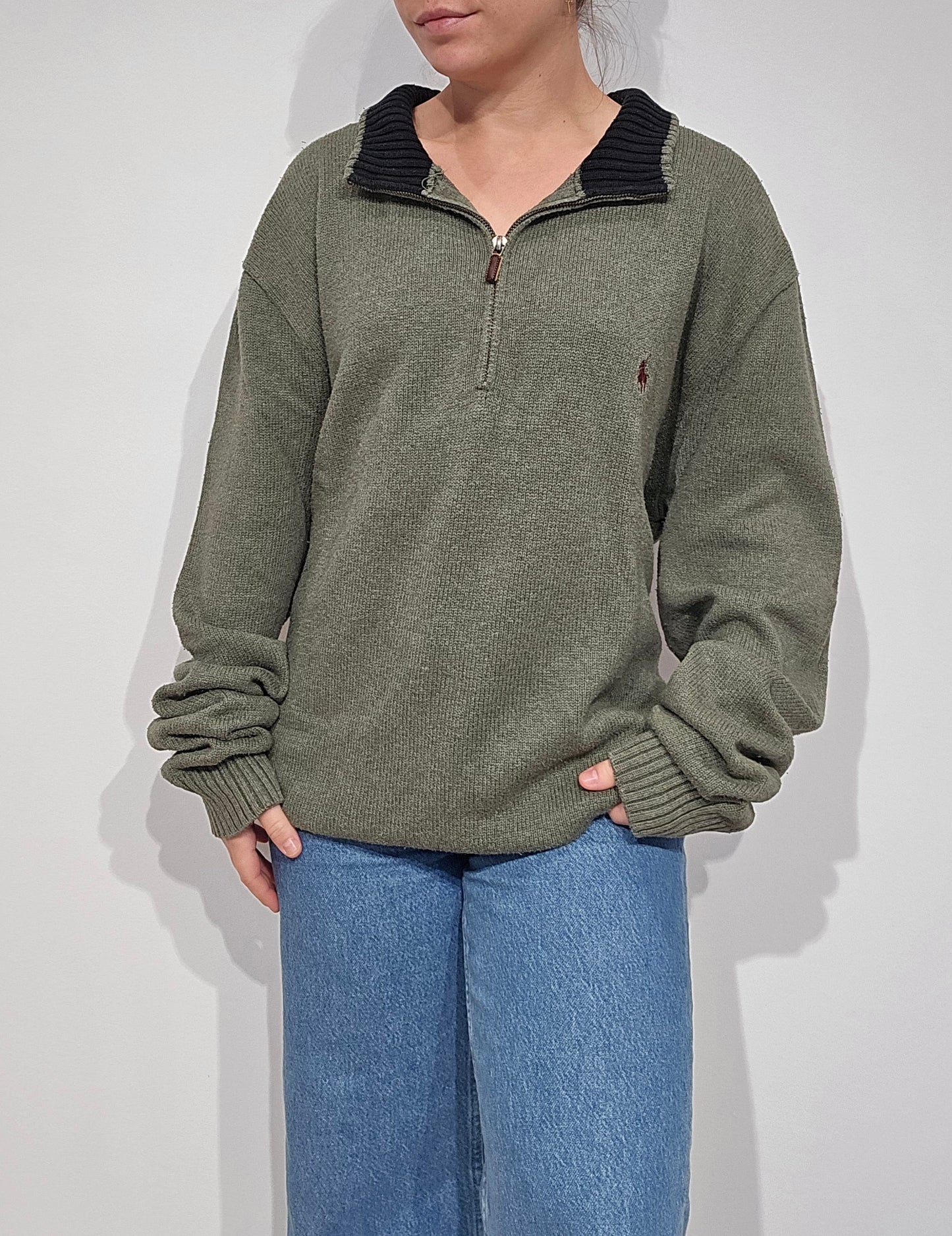 Pull camionneur en coton vert - XXL