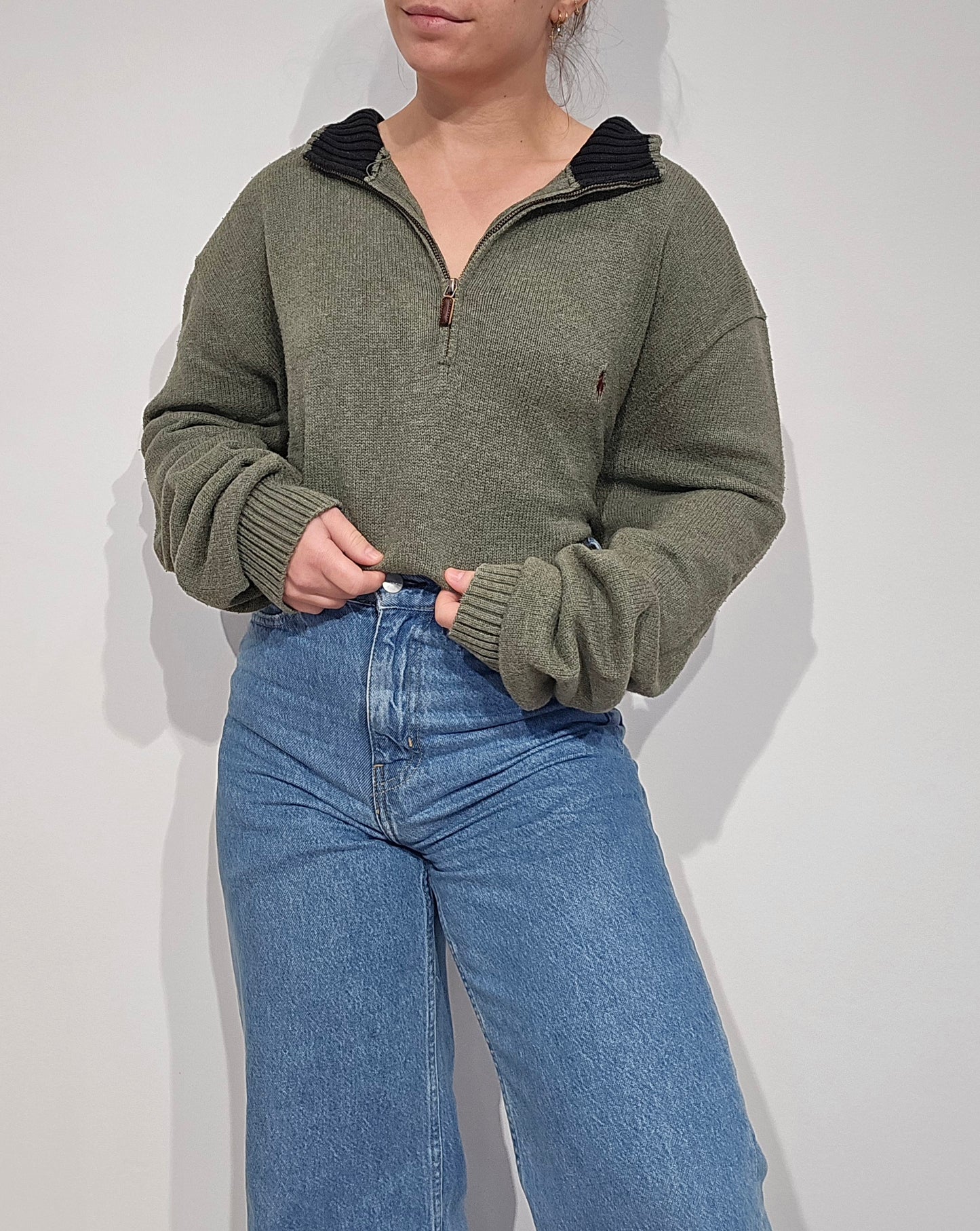 Pull camionneur en coton vert - XXL