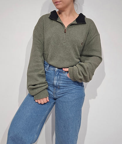 Pull camionneur en coton vert - XXL