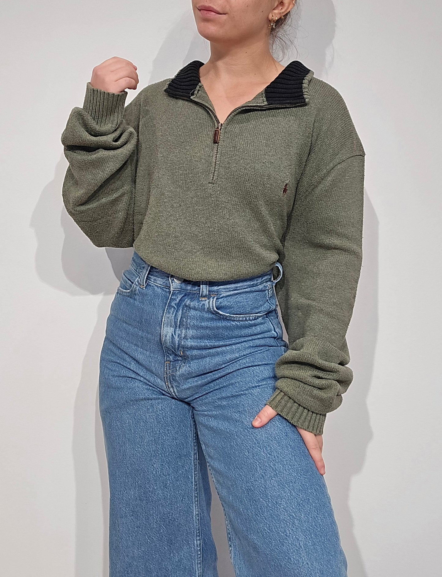 Pull camionneur en coton vert - XXL