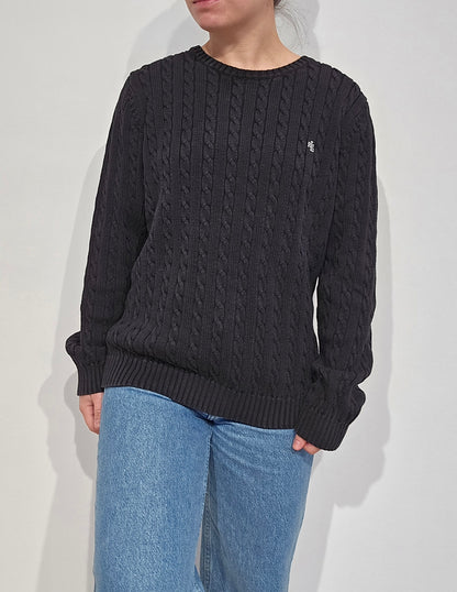 Pull en maille torsadée noir - L/XL