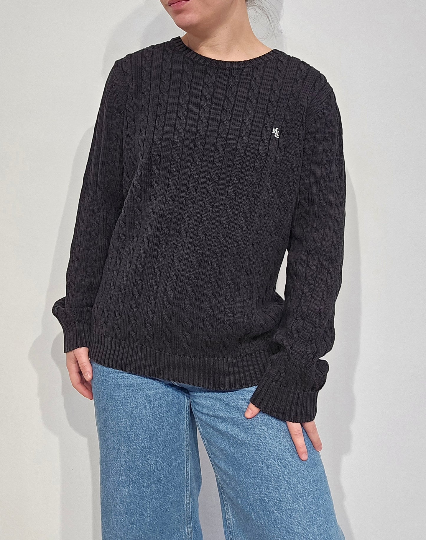 Pull en maille torsadée noir - L/XL