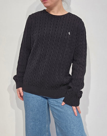 Pull en maille torsadée noir - L/XL