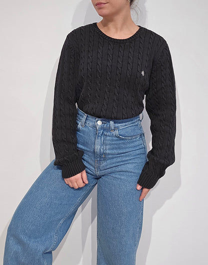 Pull en maille torsadée noir - L/XL