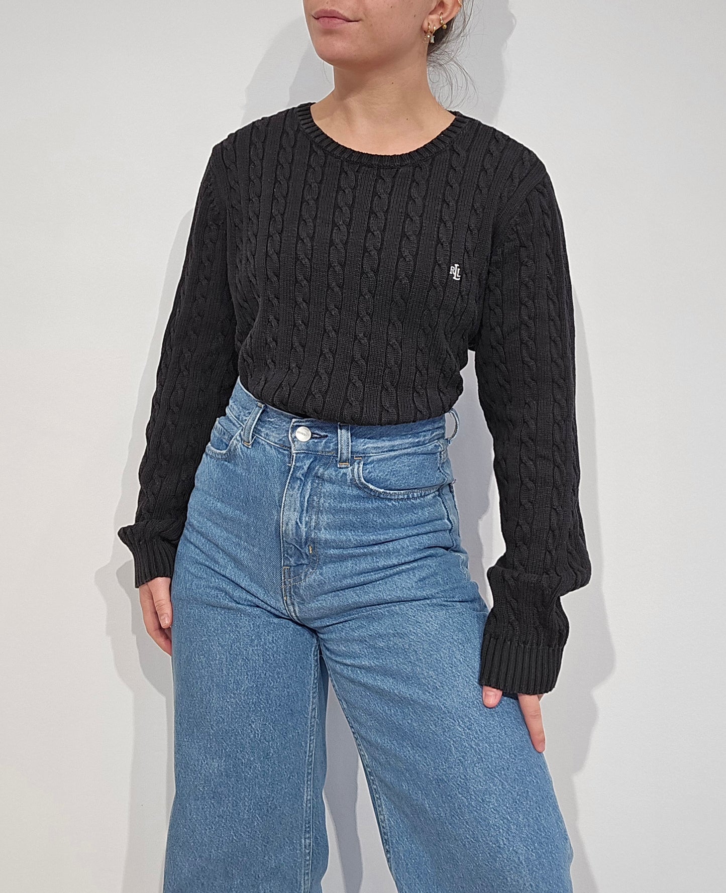 Pull en maille torsadée noir - L/XL