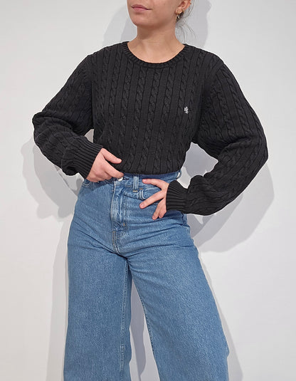 Pull en maille torsadée noir - L/XL