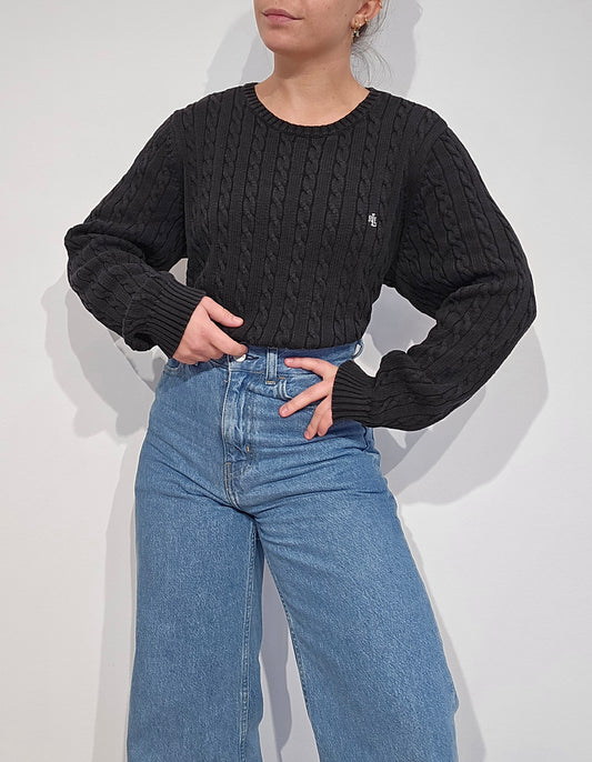 Pull en maille torsadée noir - L/XL