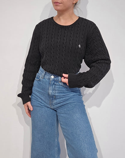 Pull en maille torsadée noir - L/XL