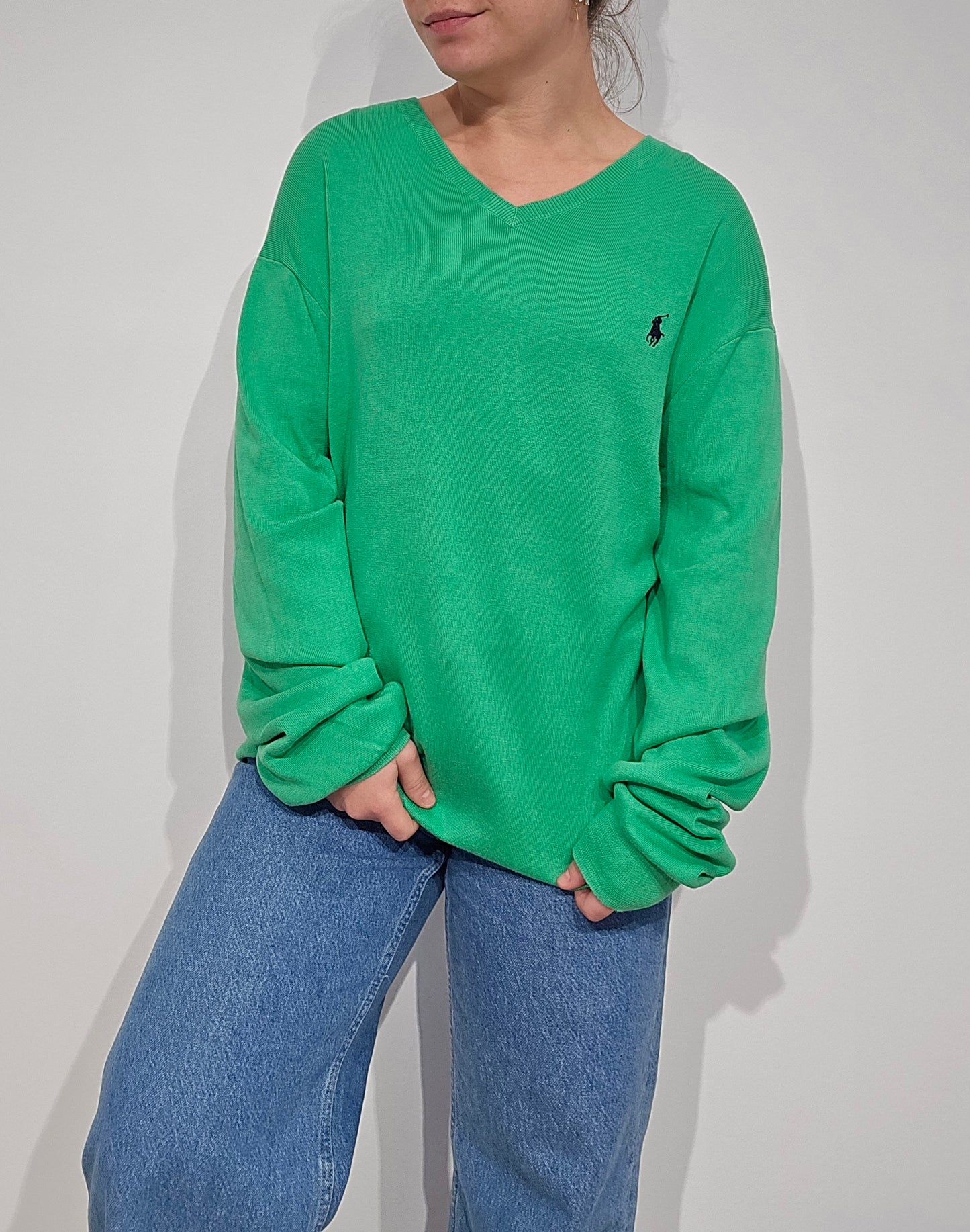 Pull col V en coton vert - XL