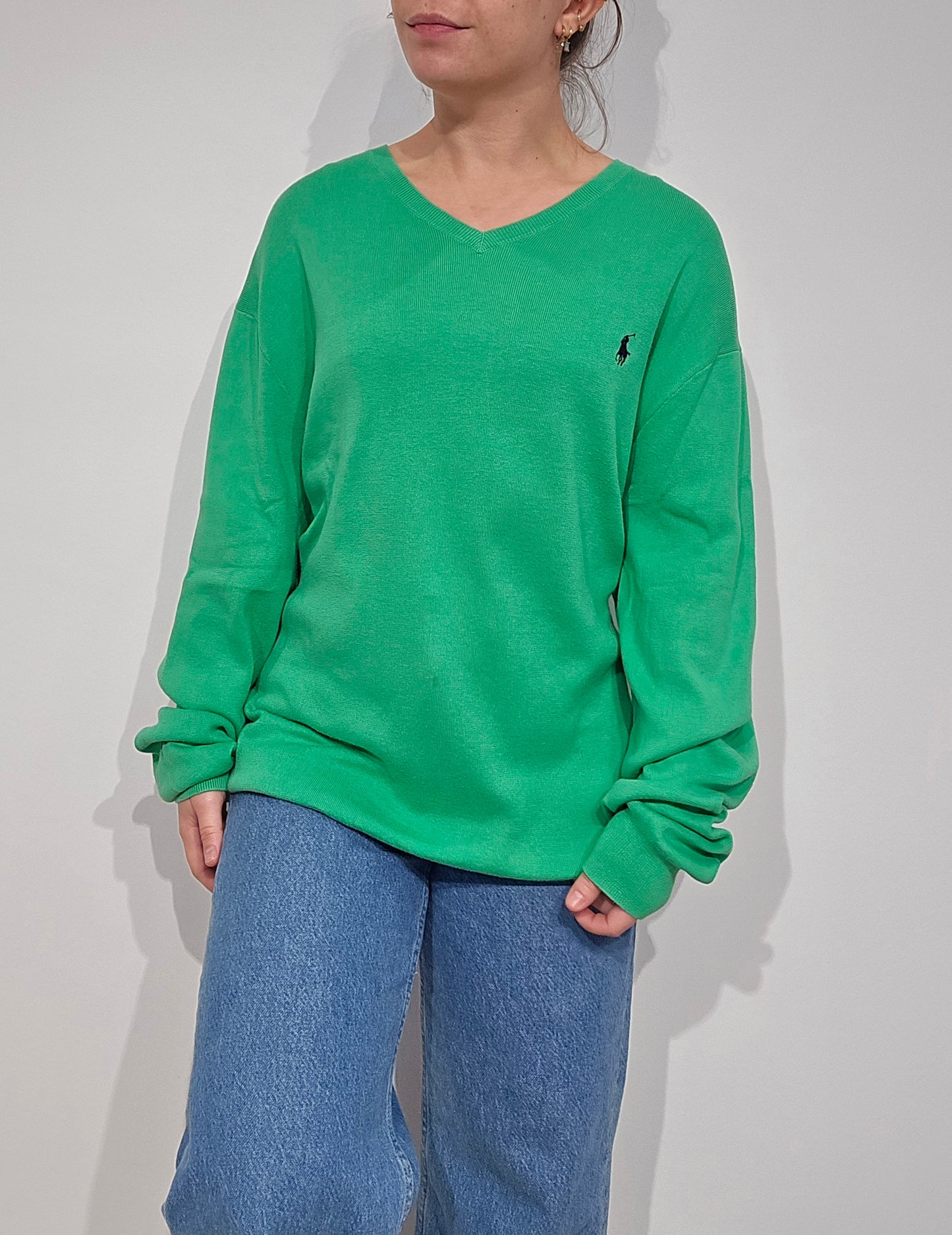 Pull col V en coton vert - XL