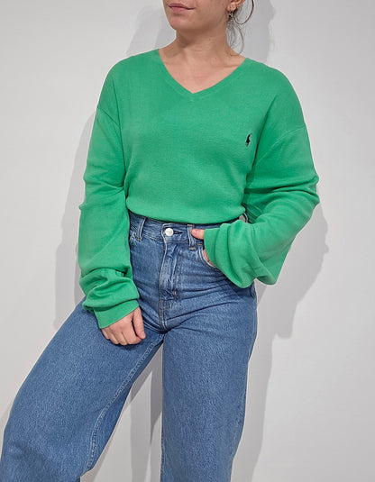 Pull col V en coton vert - XL