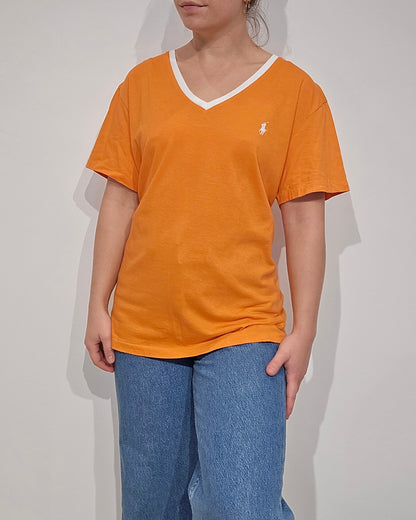 Tee-shirt col V uni orange - XL