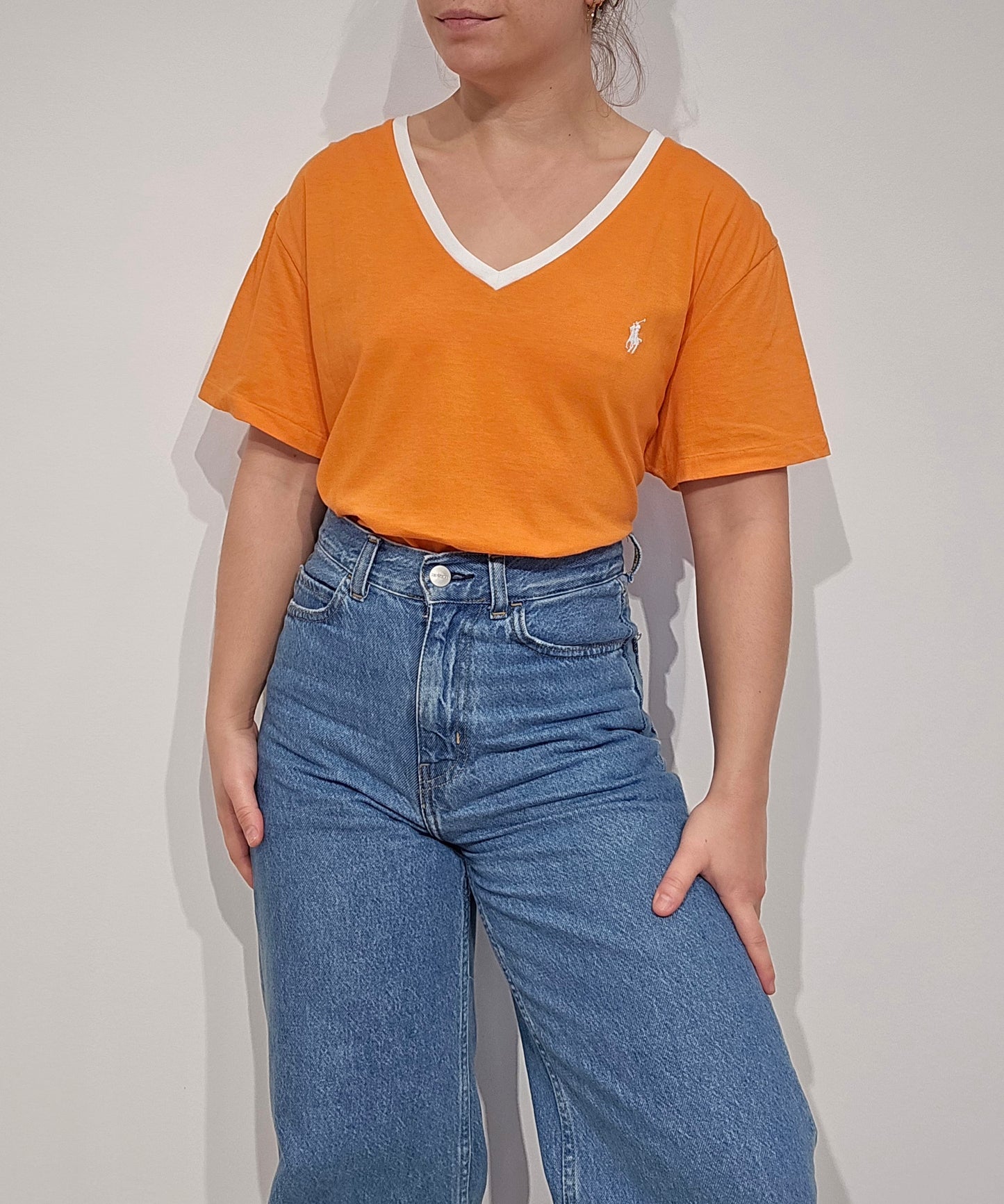 Tee-shirt col V uni orange - XL