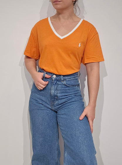 Tee-shirt col V uni orange - XL