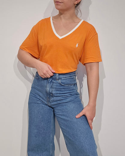 Tee-shirt col V uni orange - XL