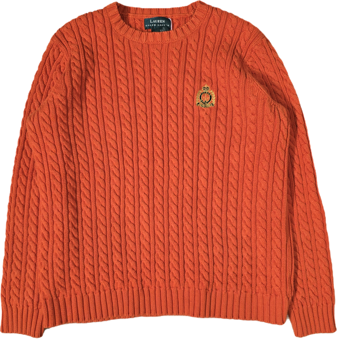 Pull en maille torsadée orange vintage - M