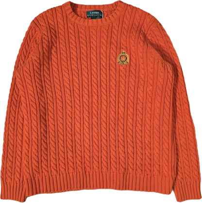 Pull en maille torsadée orange vintage - M