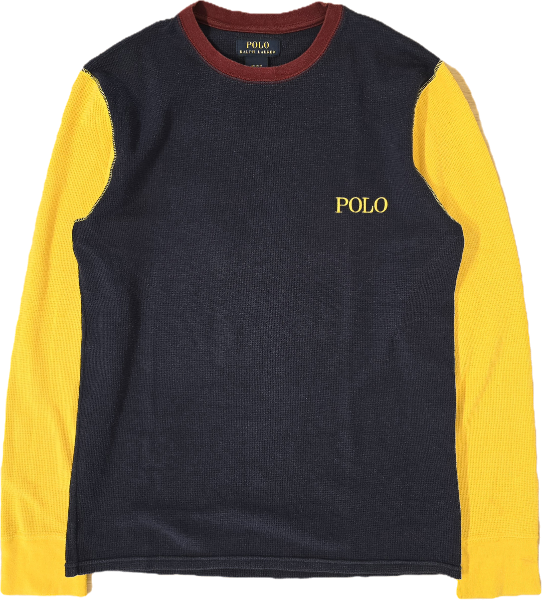 Pull léger en coton marine et jaune - M