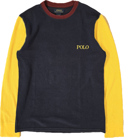 Pull léger en coton marine et jaune - M
