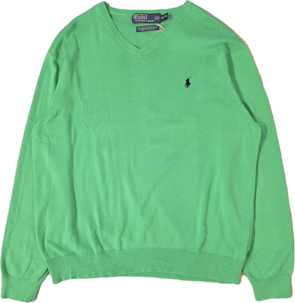 Pull col V en coton vert - XL