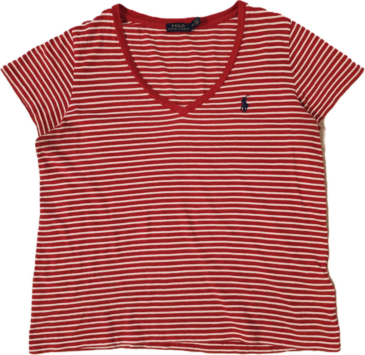 Tee-shirt col V à rayures rouge - S/M