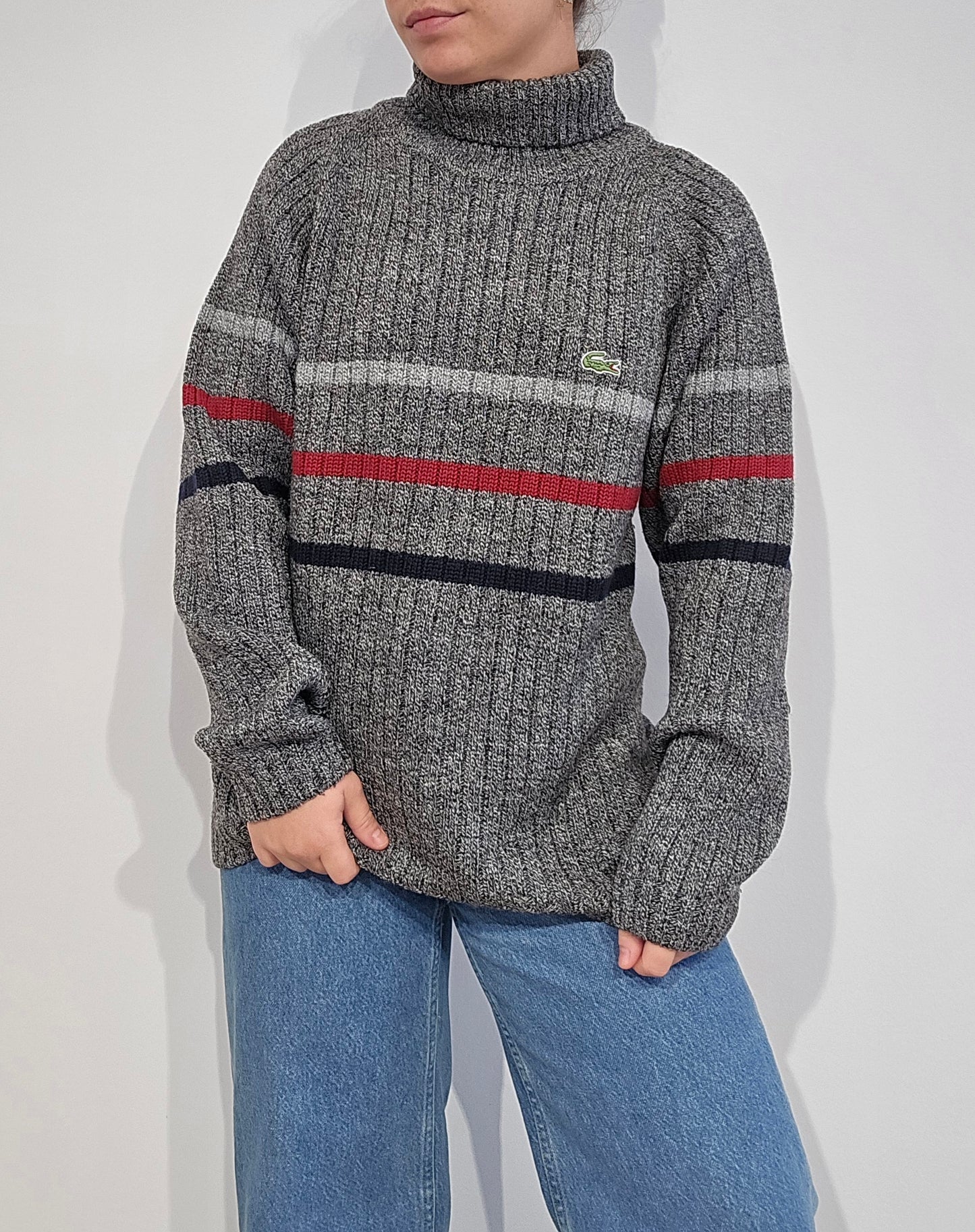 Pull col roulé gris vintage des années 90' - M