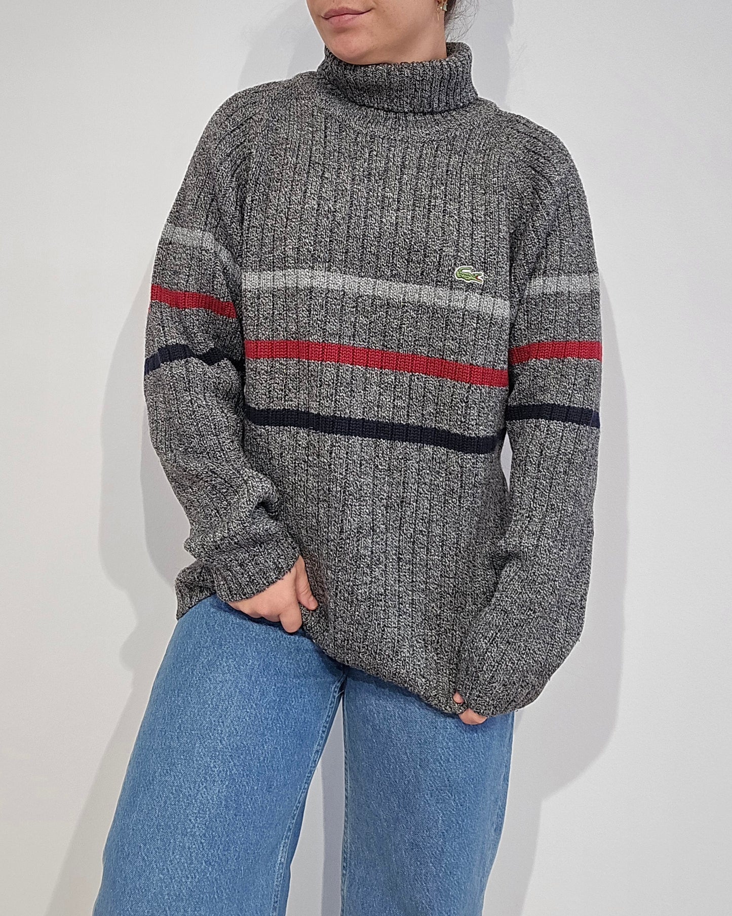 Pull col roulé gris vintage des années 90' - M