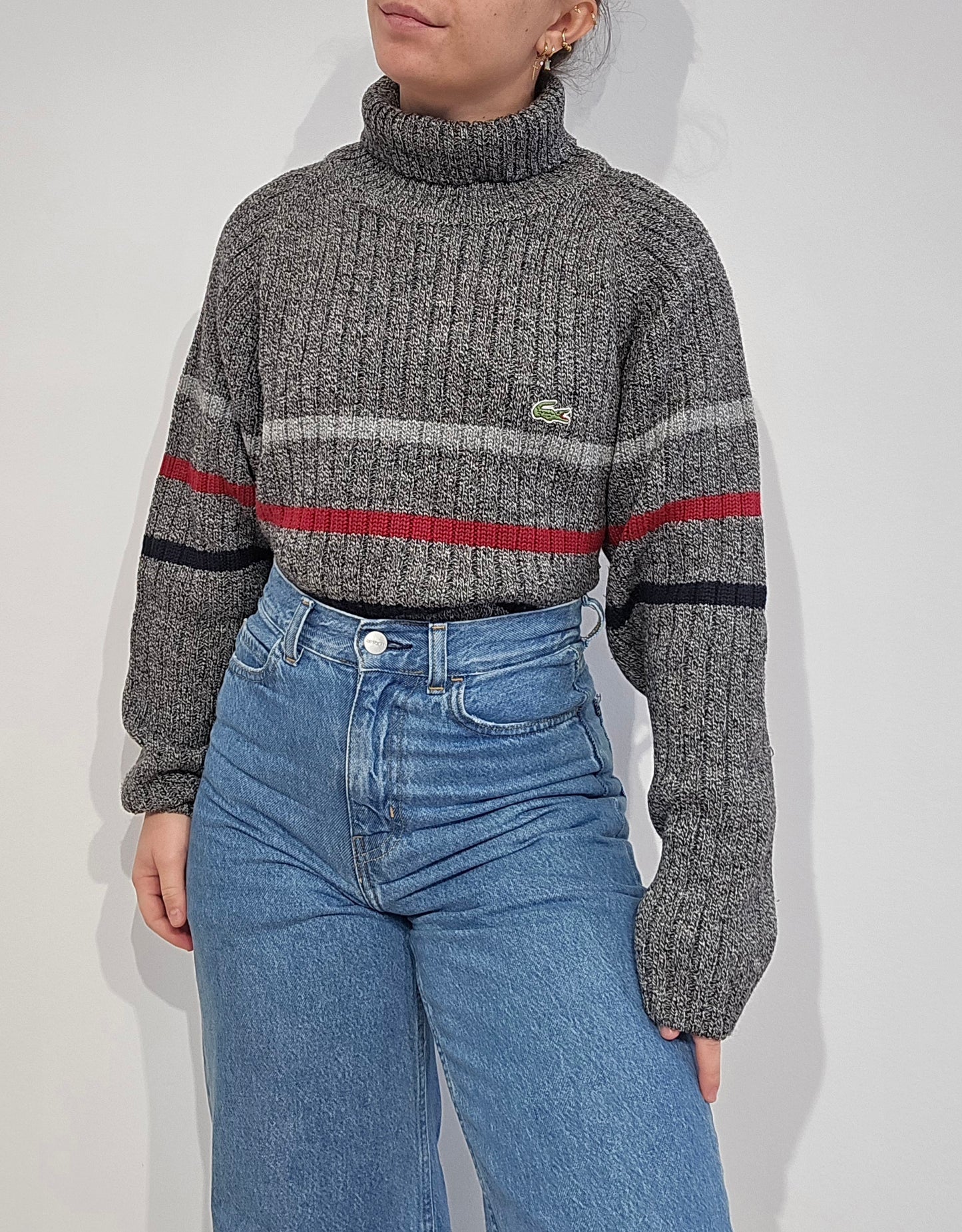 Pull col roulé gris vintage des années 90' - M