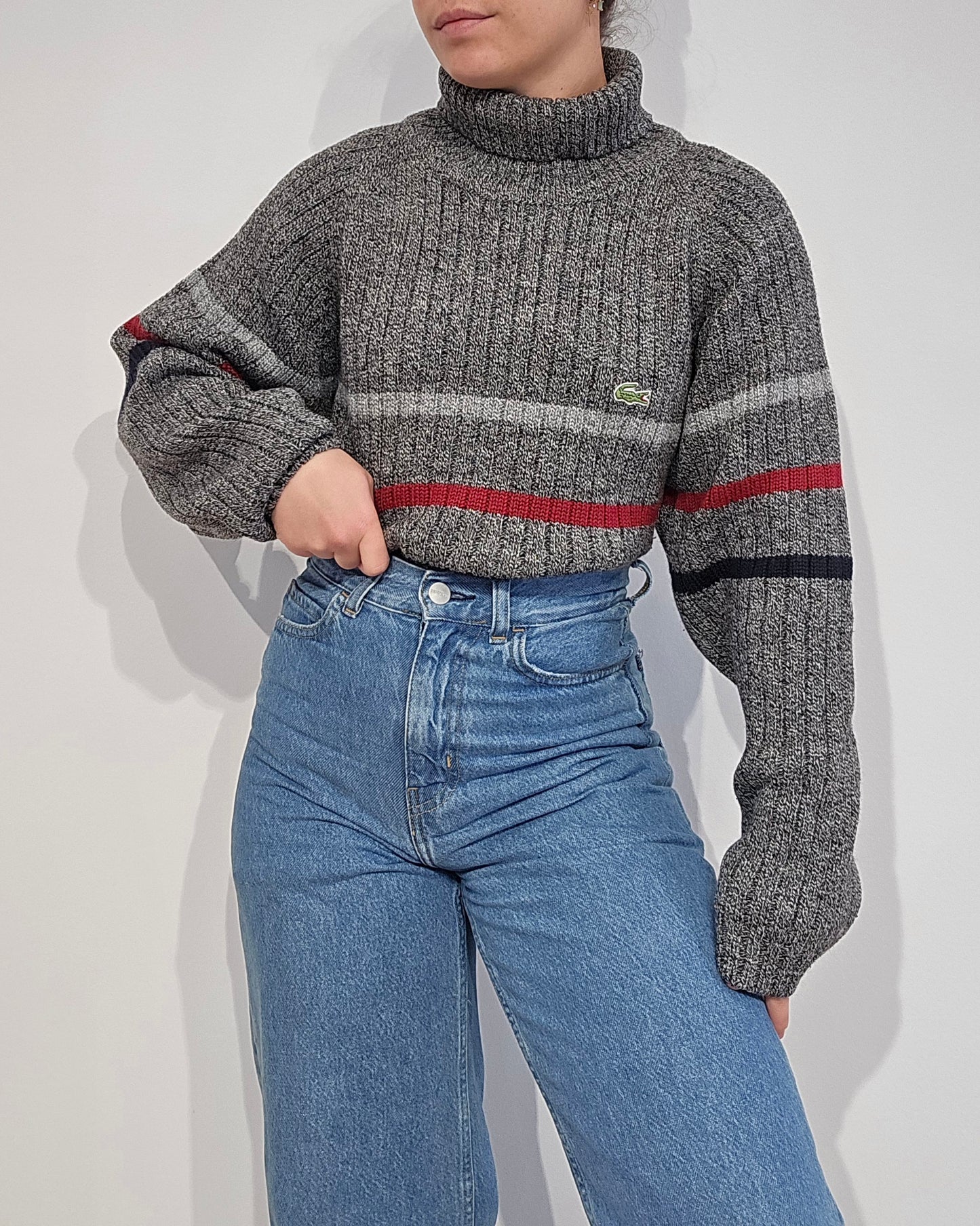 Pull col roulé gris vintage des années 90' - M