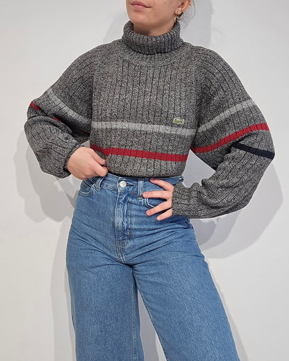 Pull col roulé gris vintage des années 90' - M