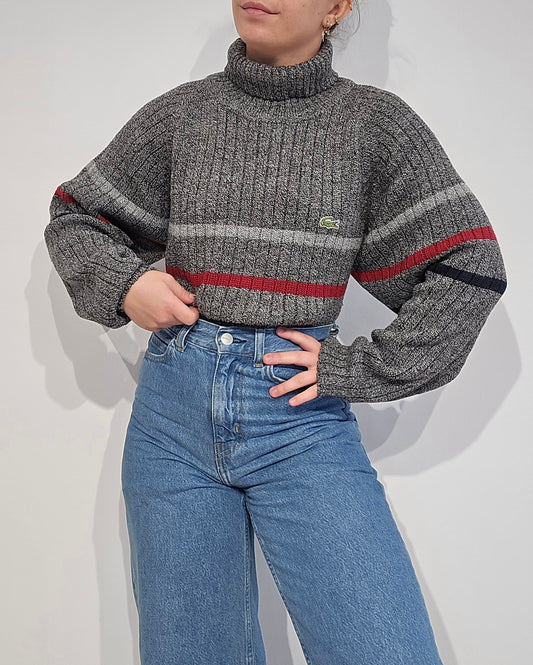 Pull col roulé gris vintage des années 90' - M