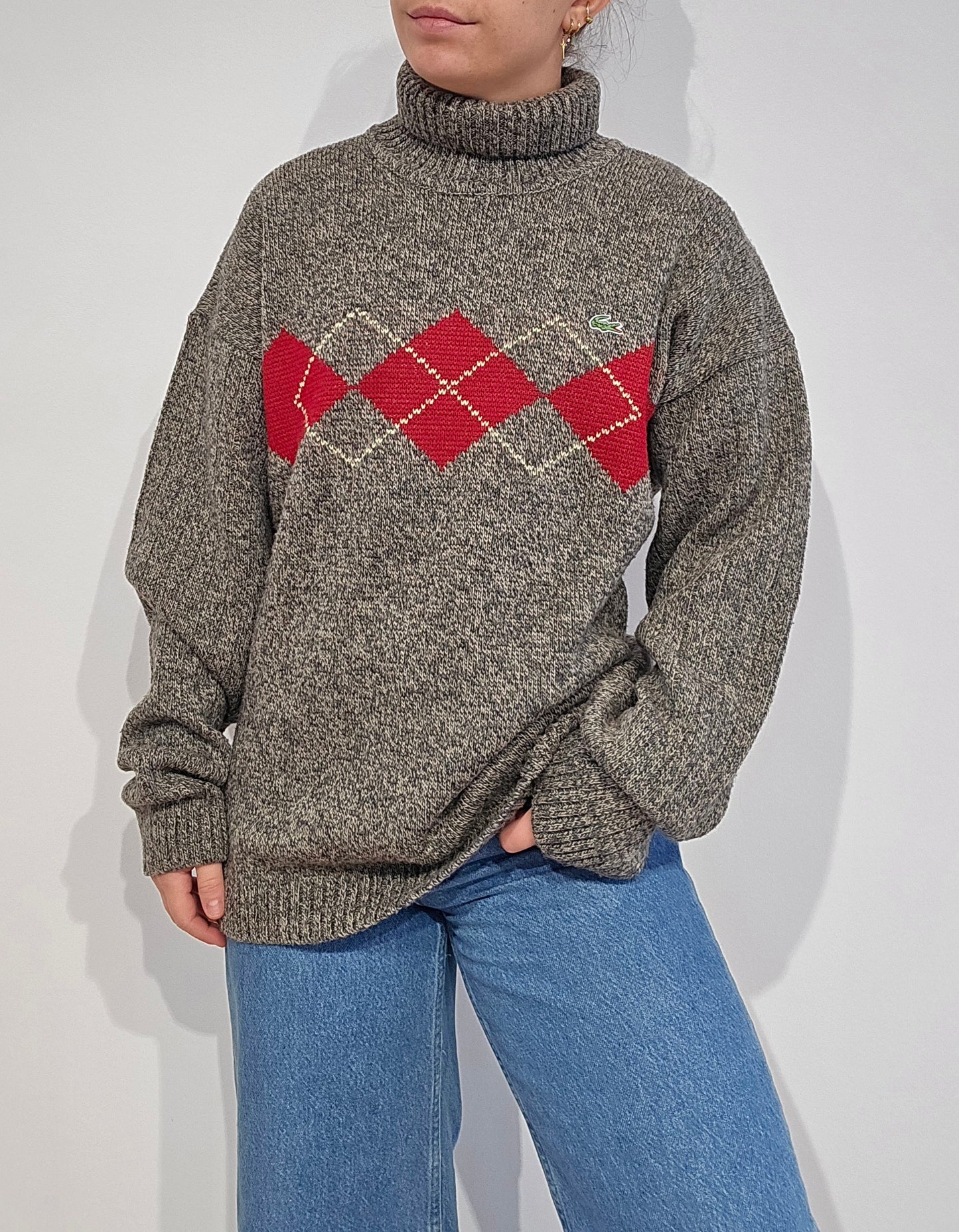 Pull col roulé gris vintage des années 90' - L/XL