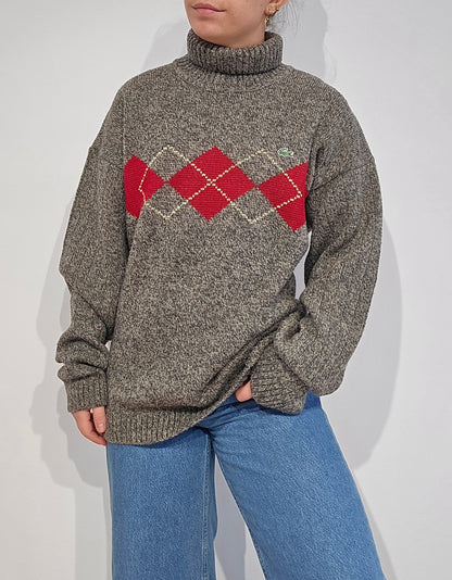 Pull col roulé gris vintage des années 90' - L/XL