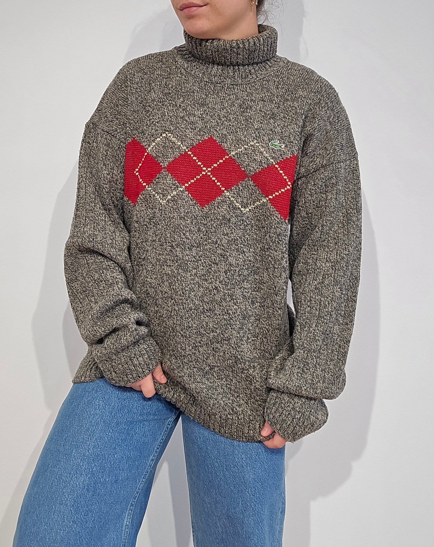 Pull col roulé gris vintage des années 90' - L/XL