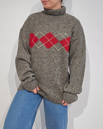 Pull col roulé gris vintage des années 90' - L/XL