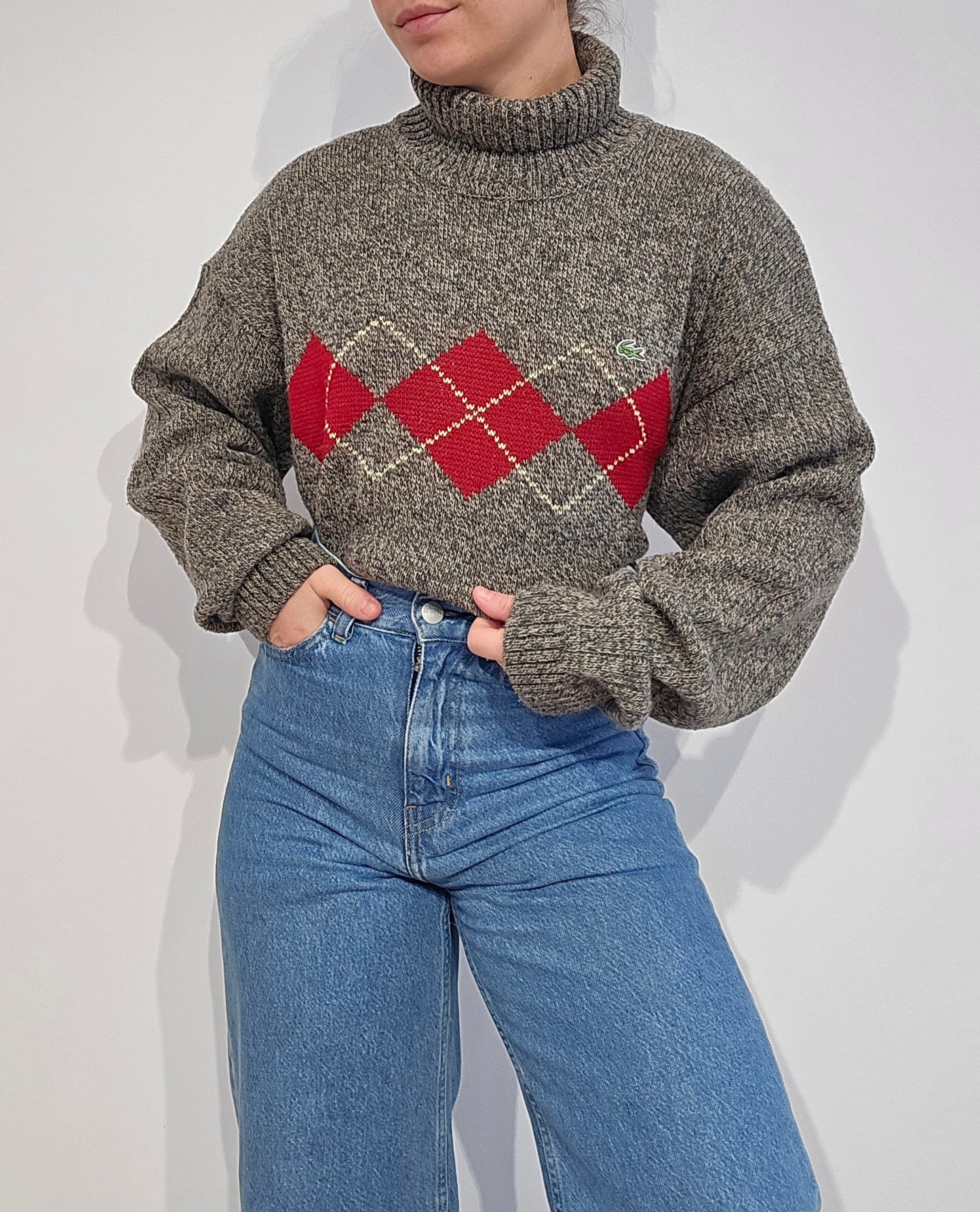 Pull col roulé gris vintage des années 90' - L/XL