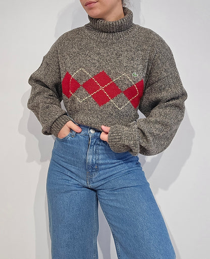 Pull col roulé gris vintage des années 90' - L/XL