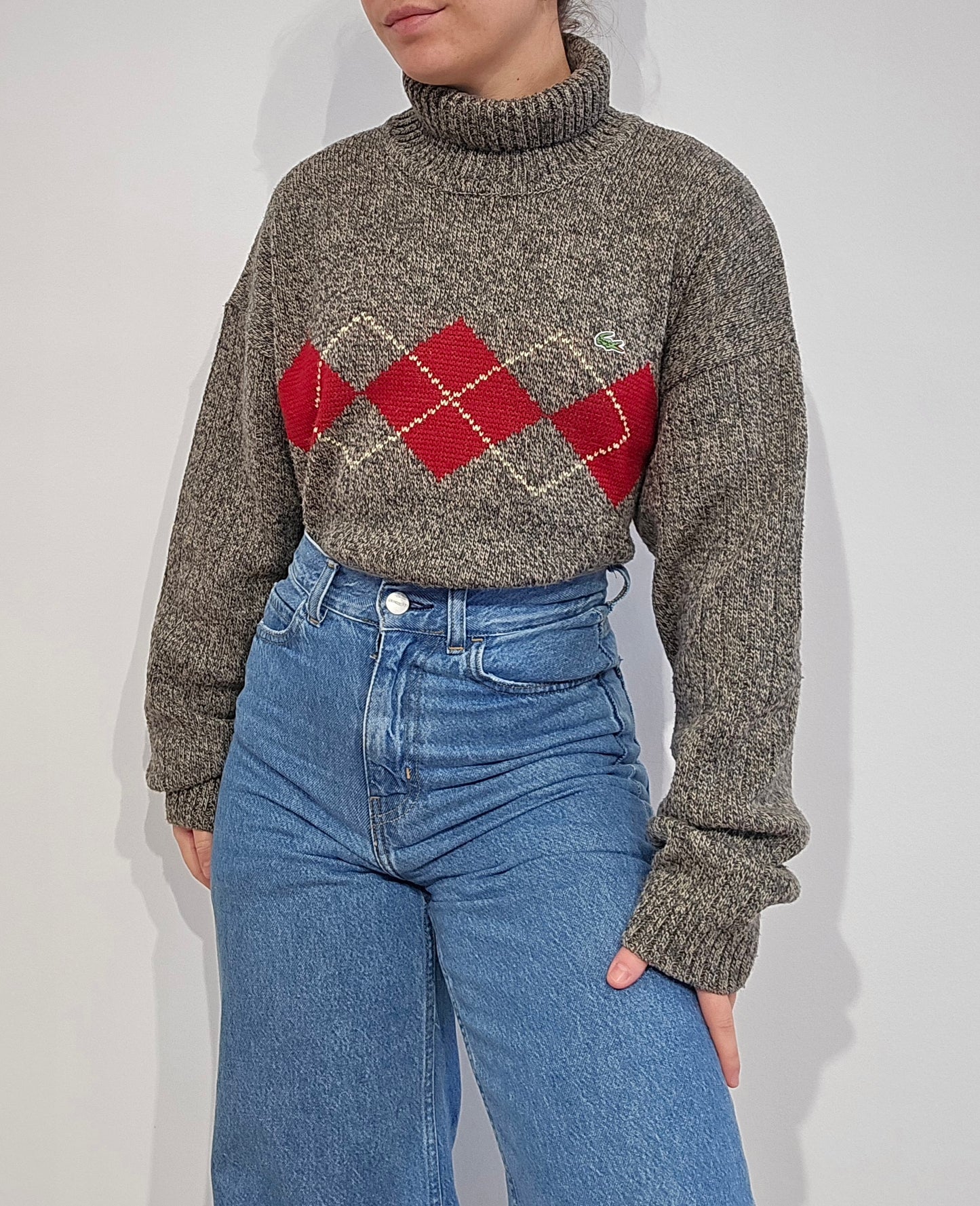 Pull col roulé gris vintage des années 90' - L/XL