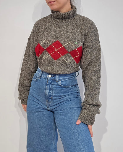 Pull col roulé gris vintage des années 90' - L/XL