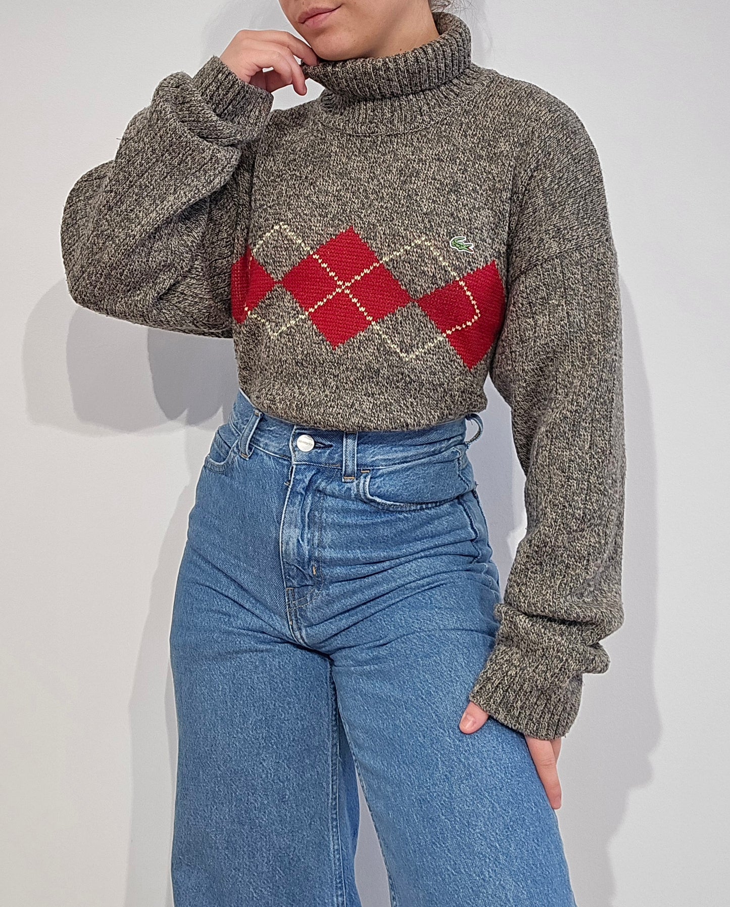 Pull col roulé gris vintage des années 90' - L/XL