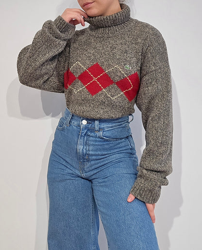 Pull col roulé gris vintage des années 90' - L/XL