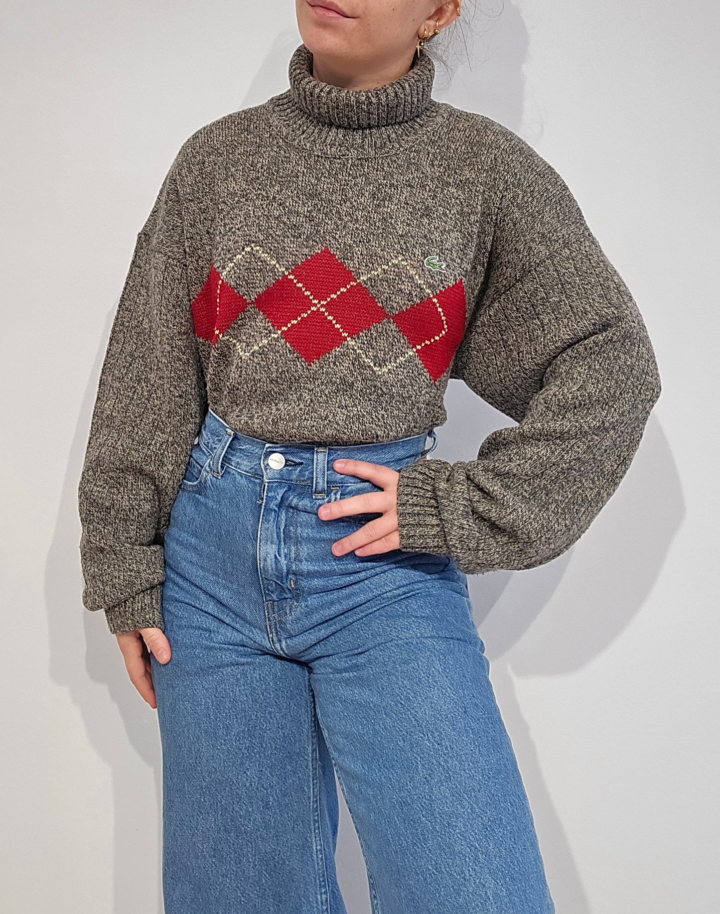 Pull col roulé gris vintage des années 90' - L/XL