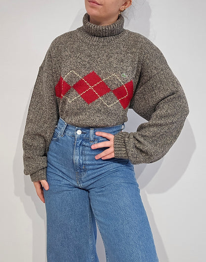 Pull col roulé gris vintage des années 90' - L/XL